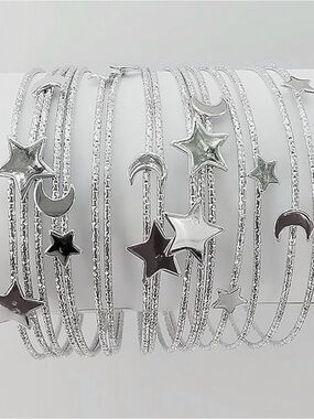 Moon and Star Bracelets Multi Layered 16 Stackable Bracelets